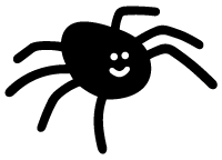 A cartoon drawing of a smiling black spider.